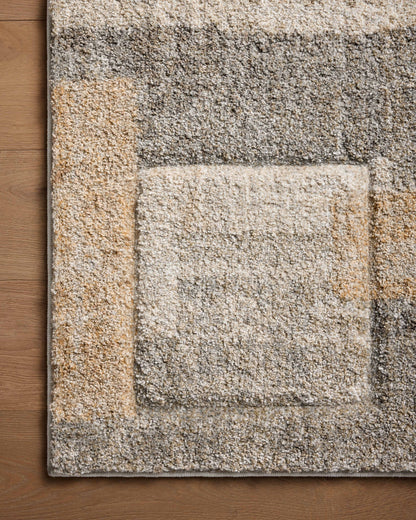 SILAS SLA-06 Stone/Wheat geometric area rug with earthy stone and wheat tones, distressed look