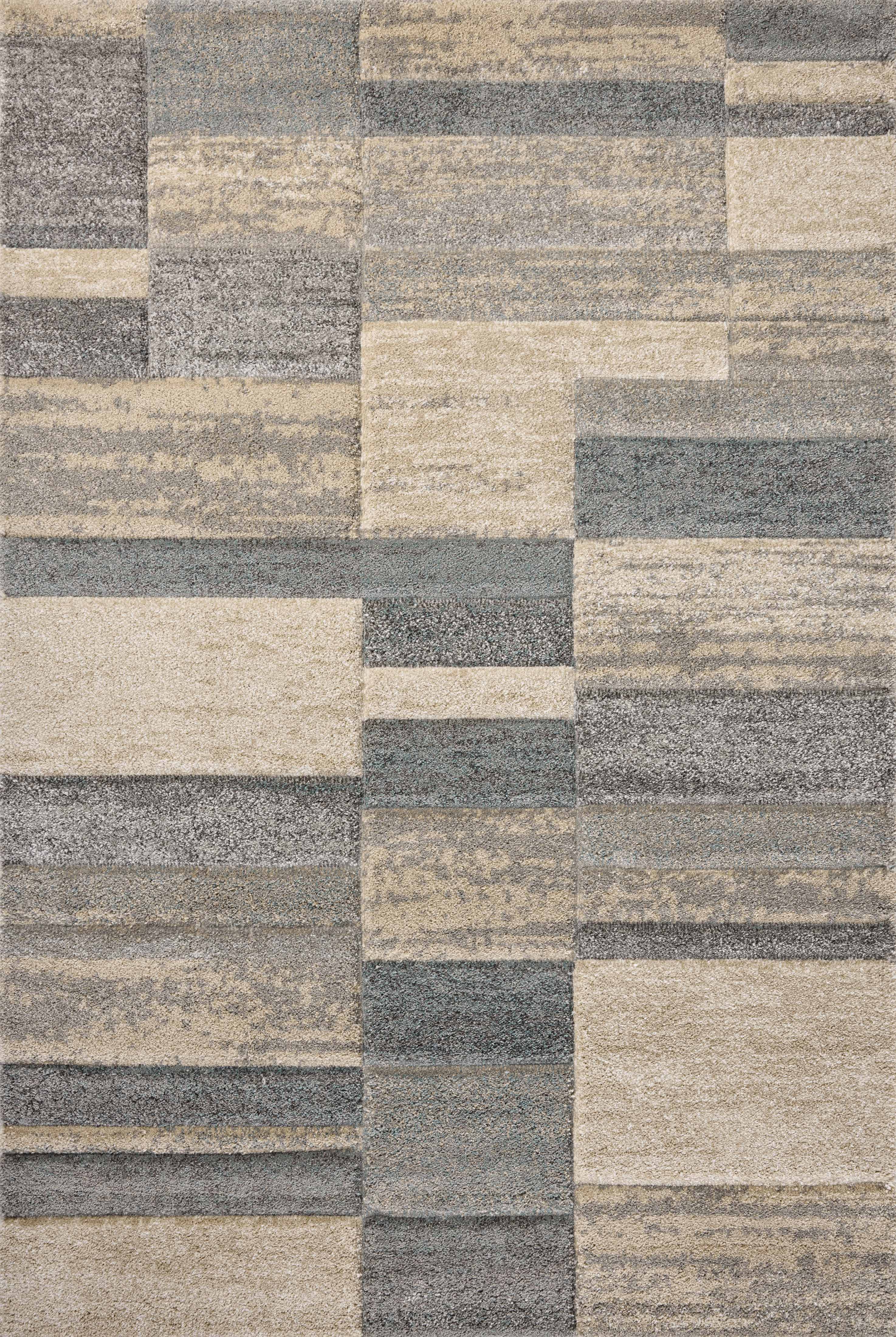 SILAS SLA-07 Slate/Sand geometric area rug with slate gray and sand tones, faded pattern