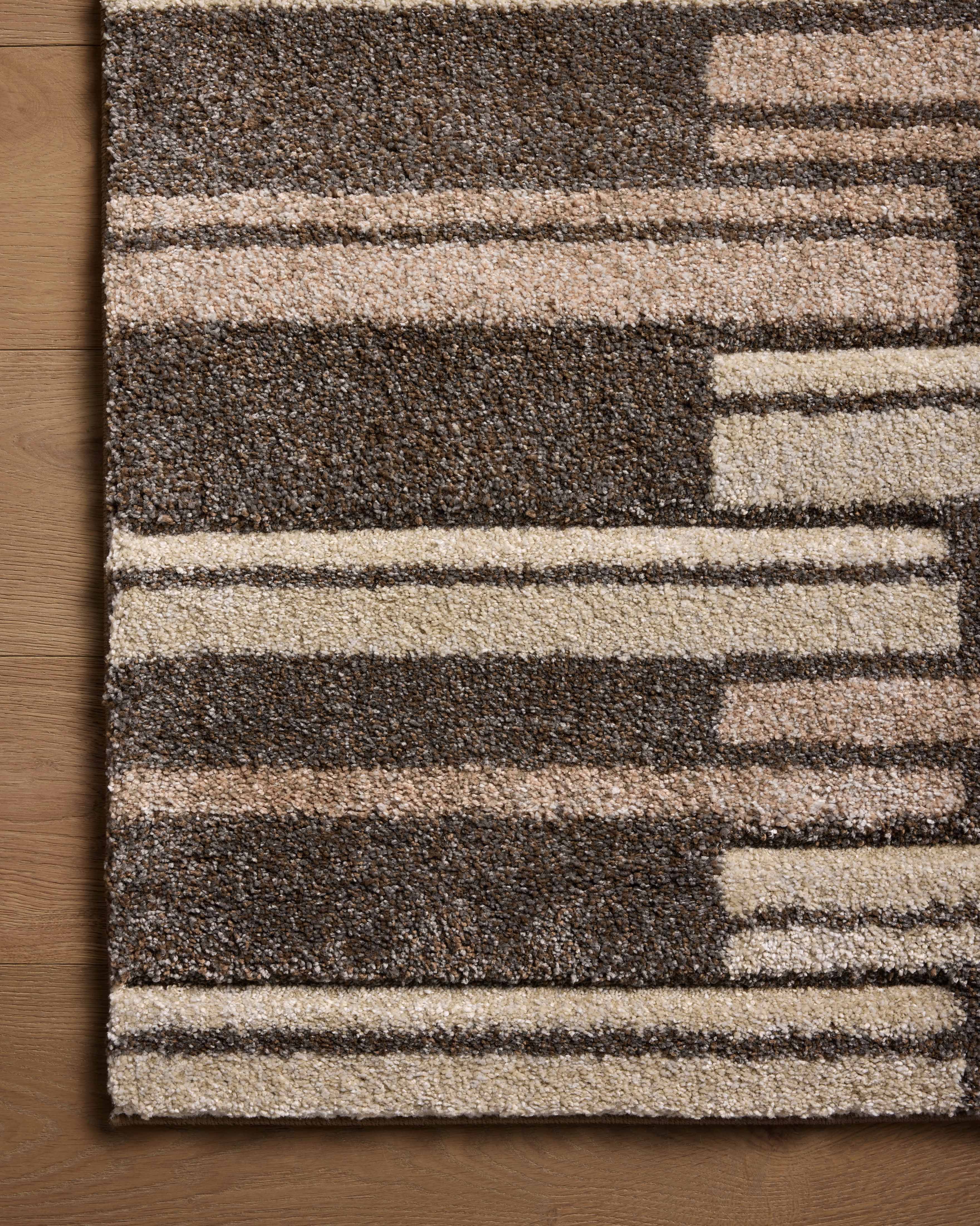 SILAS SLA-08 Mocha/Champagne geometric area rug with warm neutrals and distressed design
