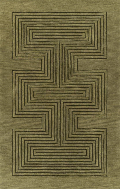 Simba SIM-3 Green Area Rug, premium New Zealand wool with graphic abstract design