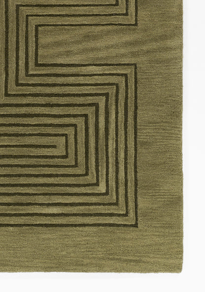 Simba SIM-3 Green Area Rug, premium New Zealand wool with graphic abstract design