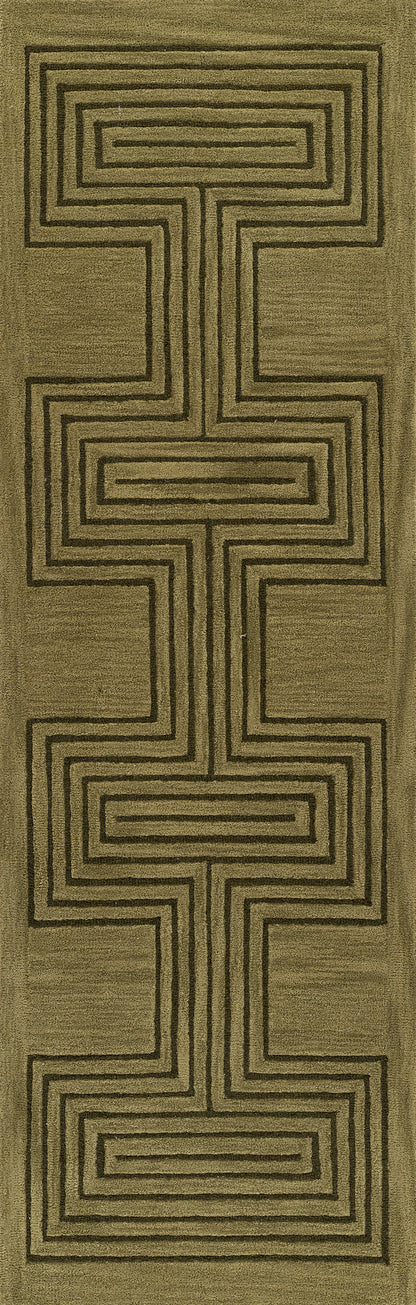 Simba SIM-3 Green Area Rug, premium New Zealand wool with graphic abstract design