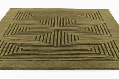 Simba SIM-3 Green Area Rug, premium New Zealand wool with graphic abstract design