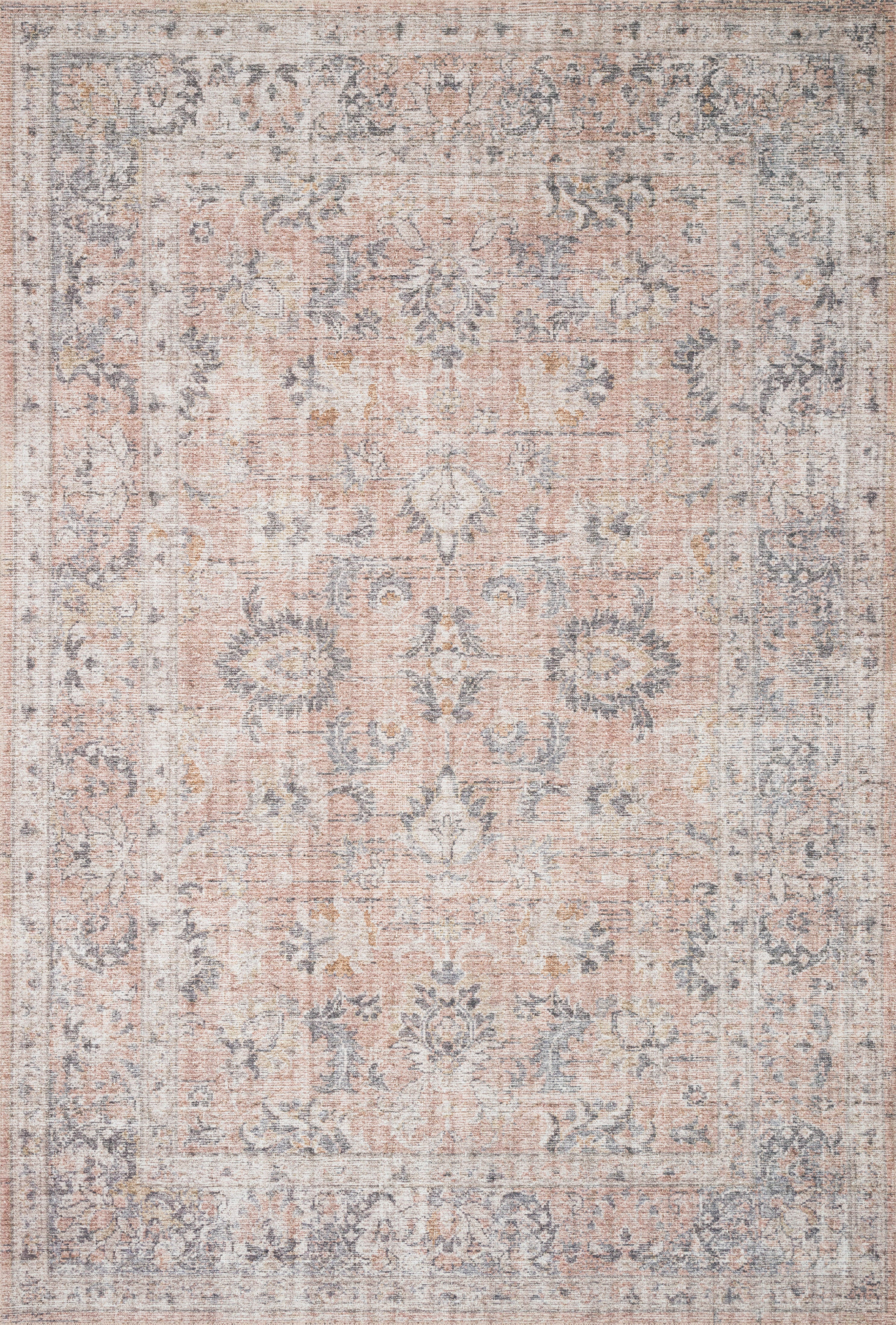 Skye SKY-01 Blush / Grey Area Rug, soft distressed vintage medallion pattern in blush and grey