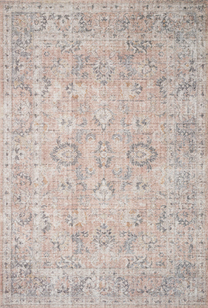 Skye SKY-01 Blush / Grey Area Rug, soft distressed vintage medallion pattern in blush and grey