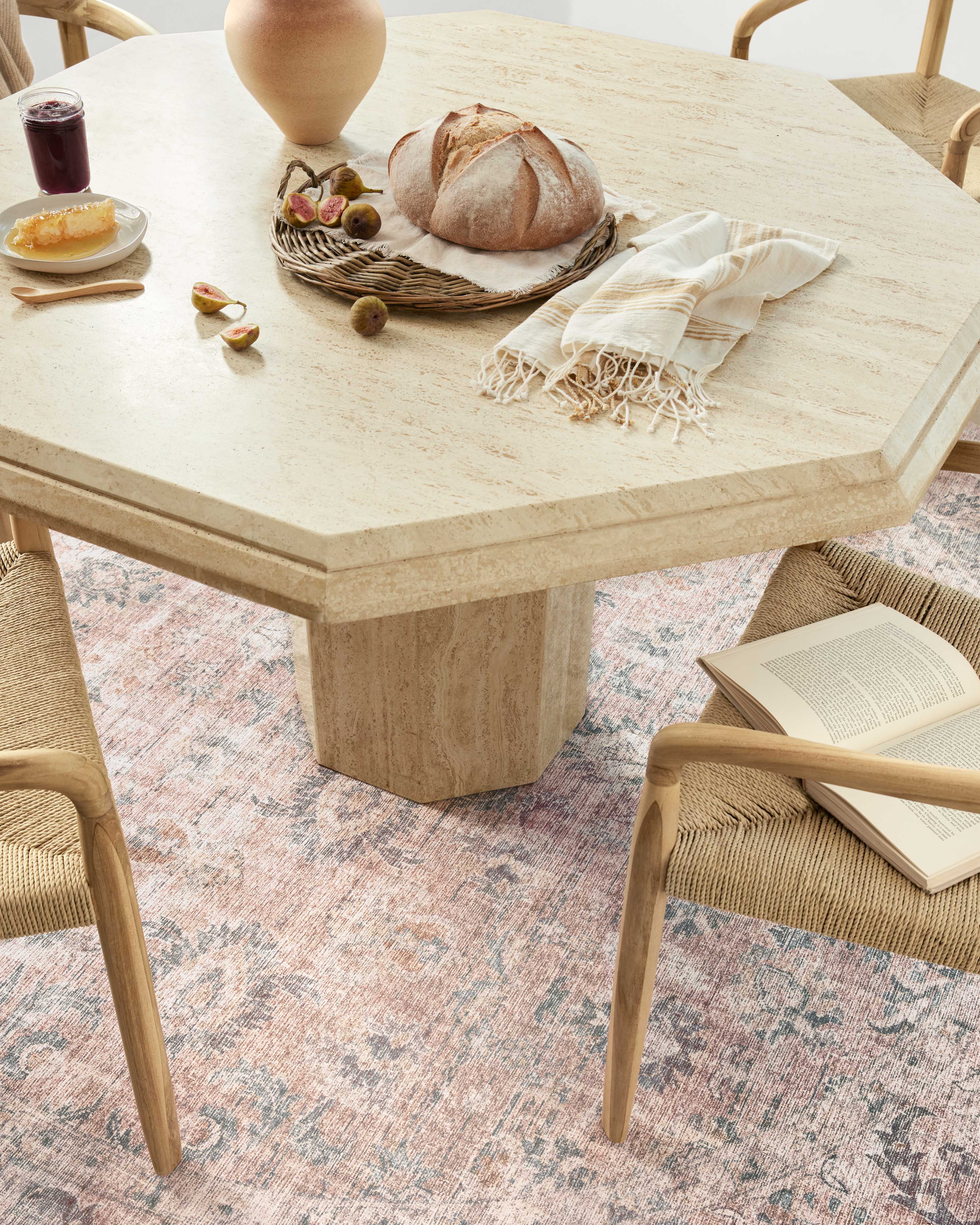 Skye SKY-01 Blush / Grey Area Rug, soft distressed vintage medallion pattern in blush and grey