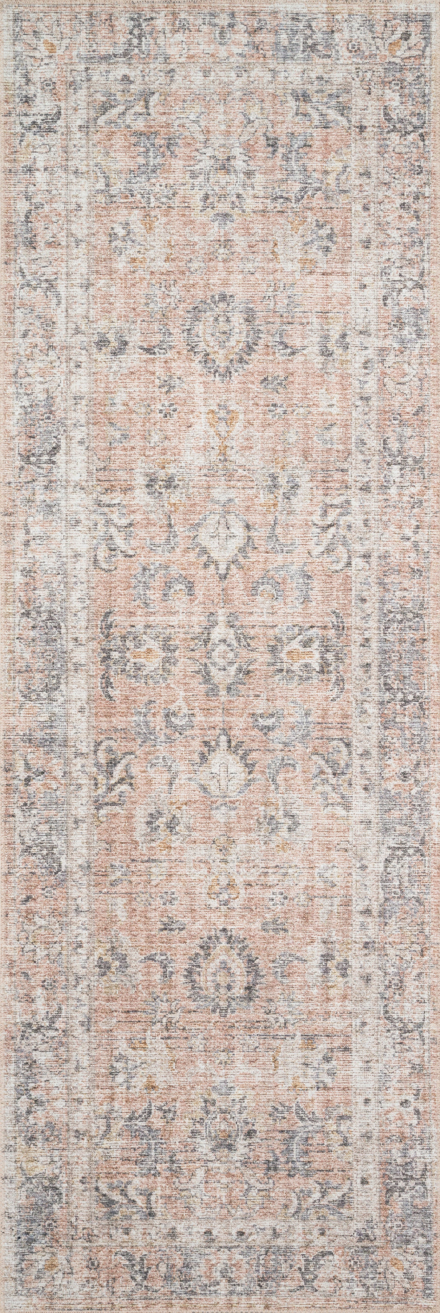 Skye SKY-01 Blush / Grey Area Rug, soft distressed vintage medallion pattern in blush and grey