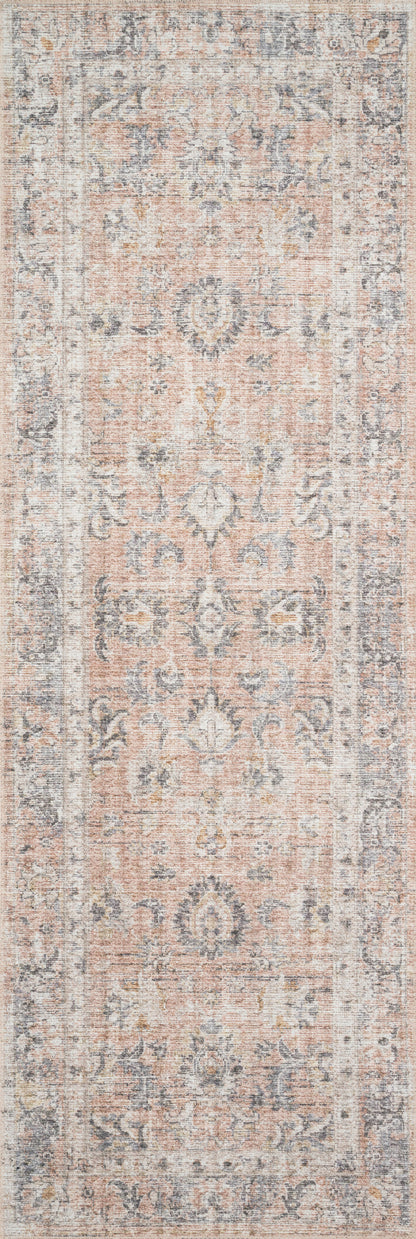 Skye SKY-01 Blush / Grey Area Rug, soft distressed vintage medallion pattern in blush and grey
