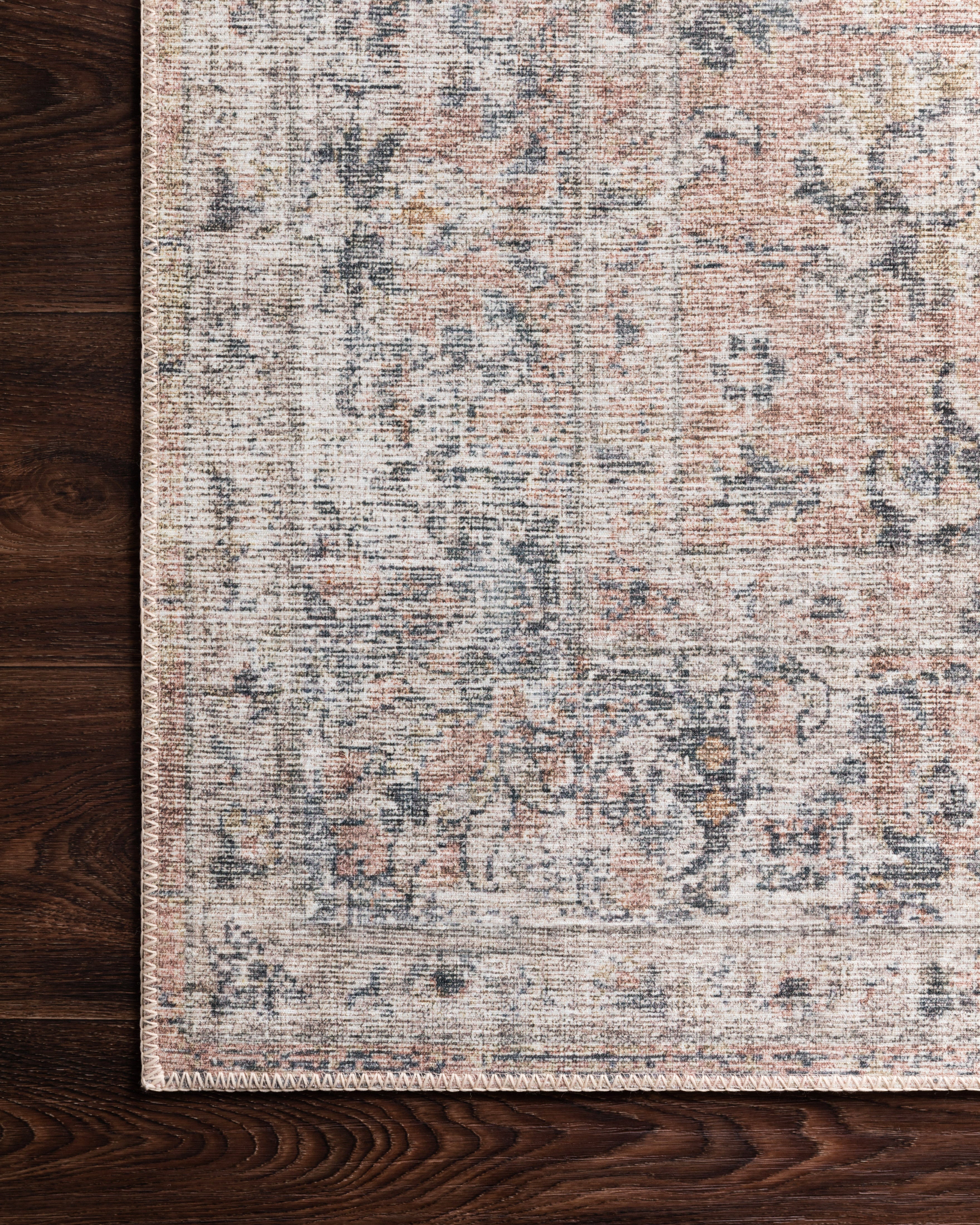 Skye SKY-01 Blush / Grey Area Rug, soft distressed vintage medallion pattern in blush and grey