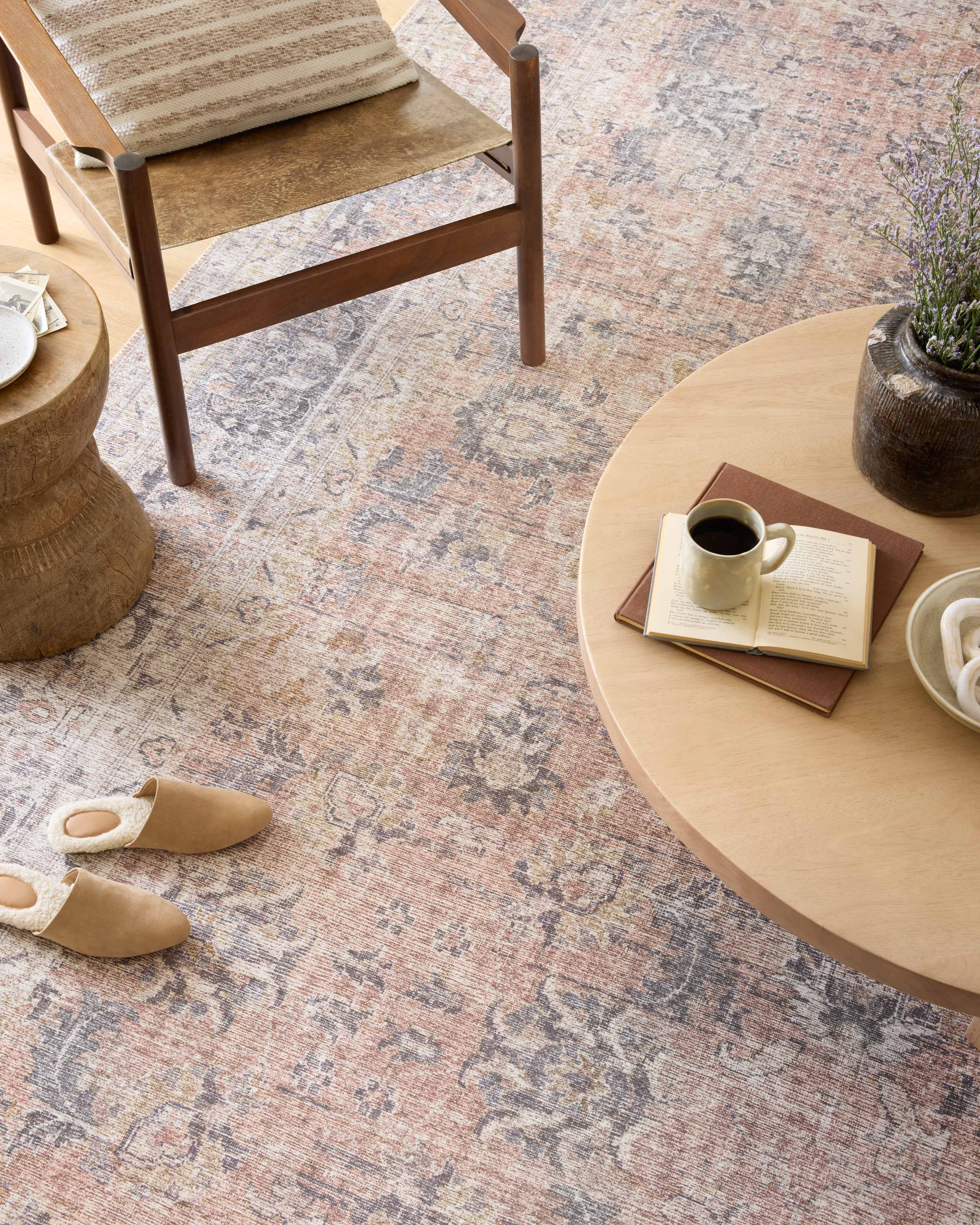 Skye SKY-01 Blush / Grey Area Rug, soft distressed vintage medallion pattern in blush and grey