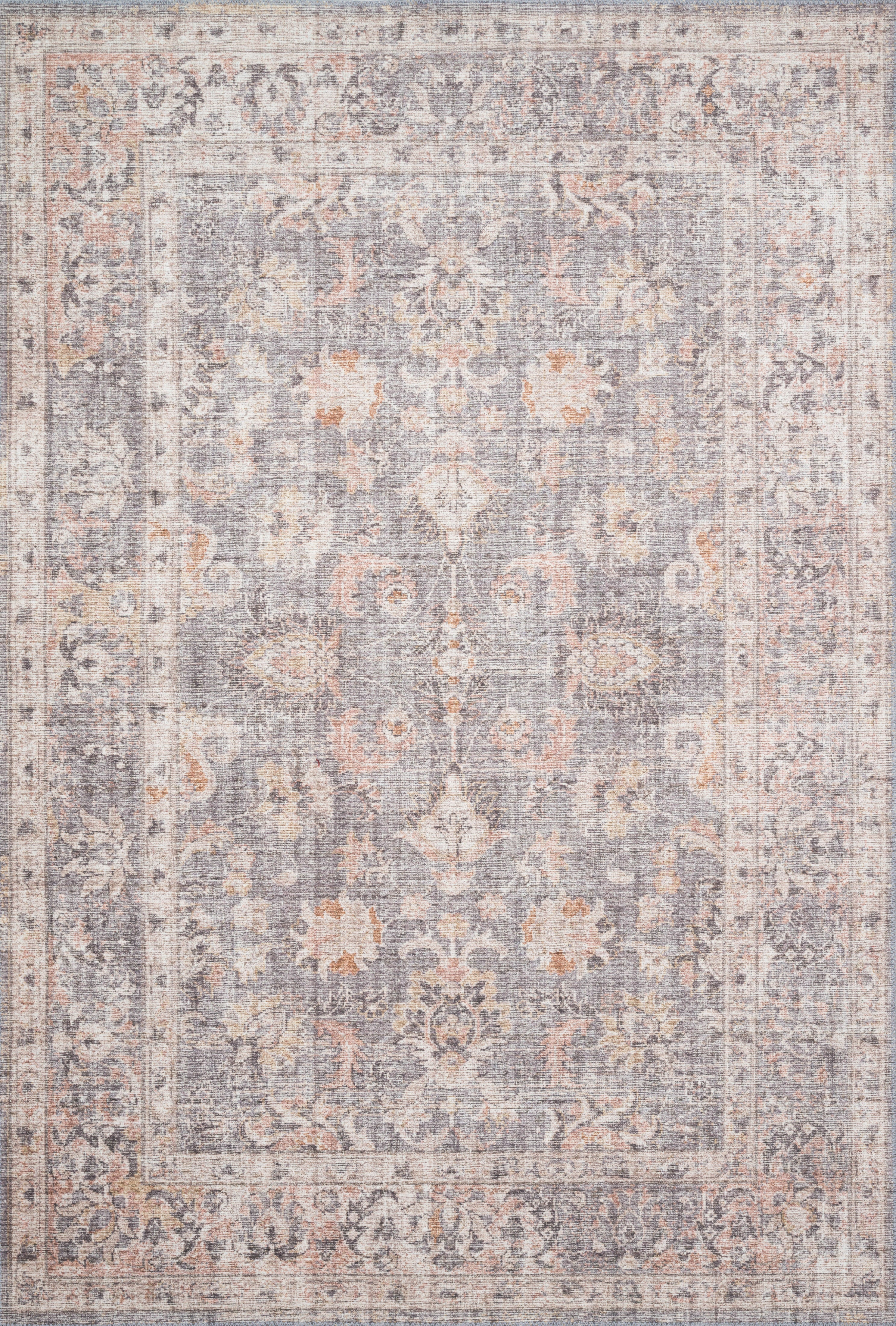 Skye SKY-01 Grey / Apricot Area Rug, distressed vintage motif with grey base and apricot accents