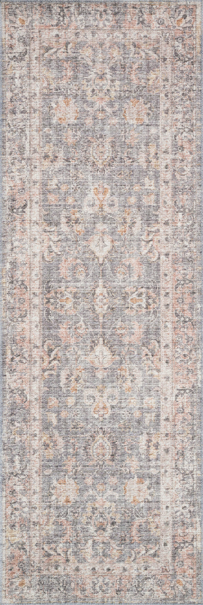 Skye SKY-01 Grey / Apricot Area Rug, distressed vintage motif with grey base and apricot accents