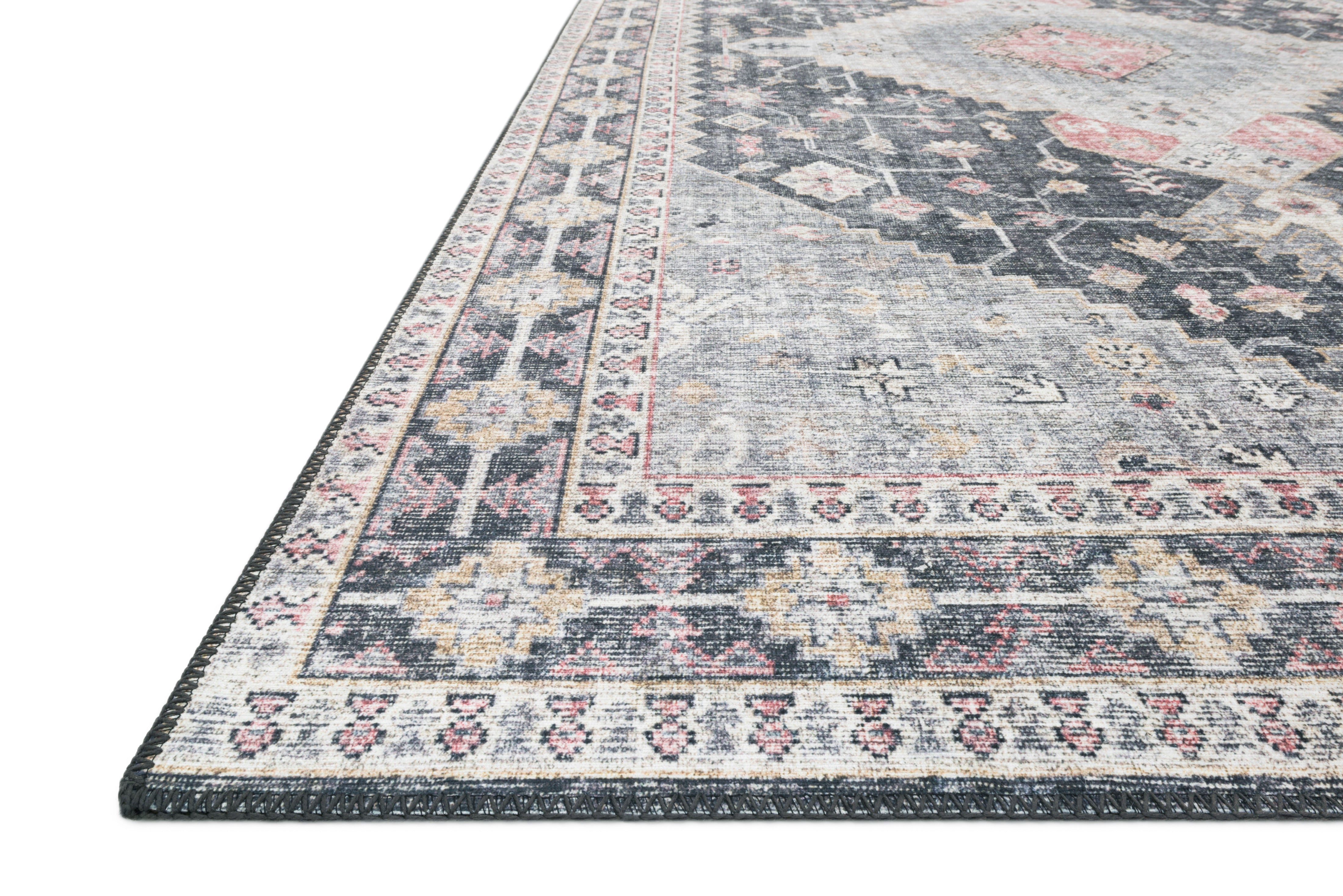 Skye SKY-02 Charcoal / Multi Area Rug, distressed vintage medallion with multicolor detailing on charcoal
