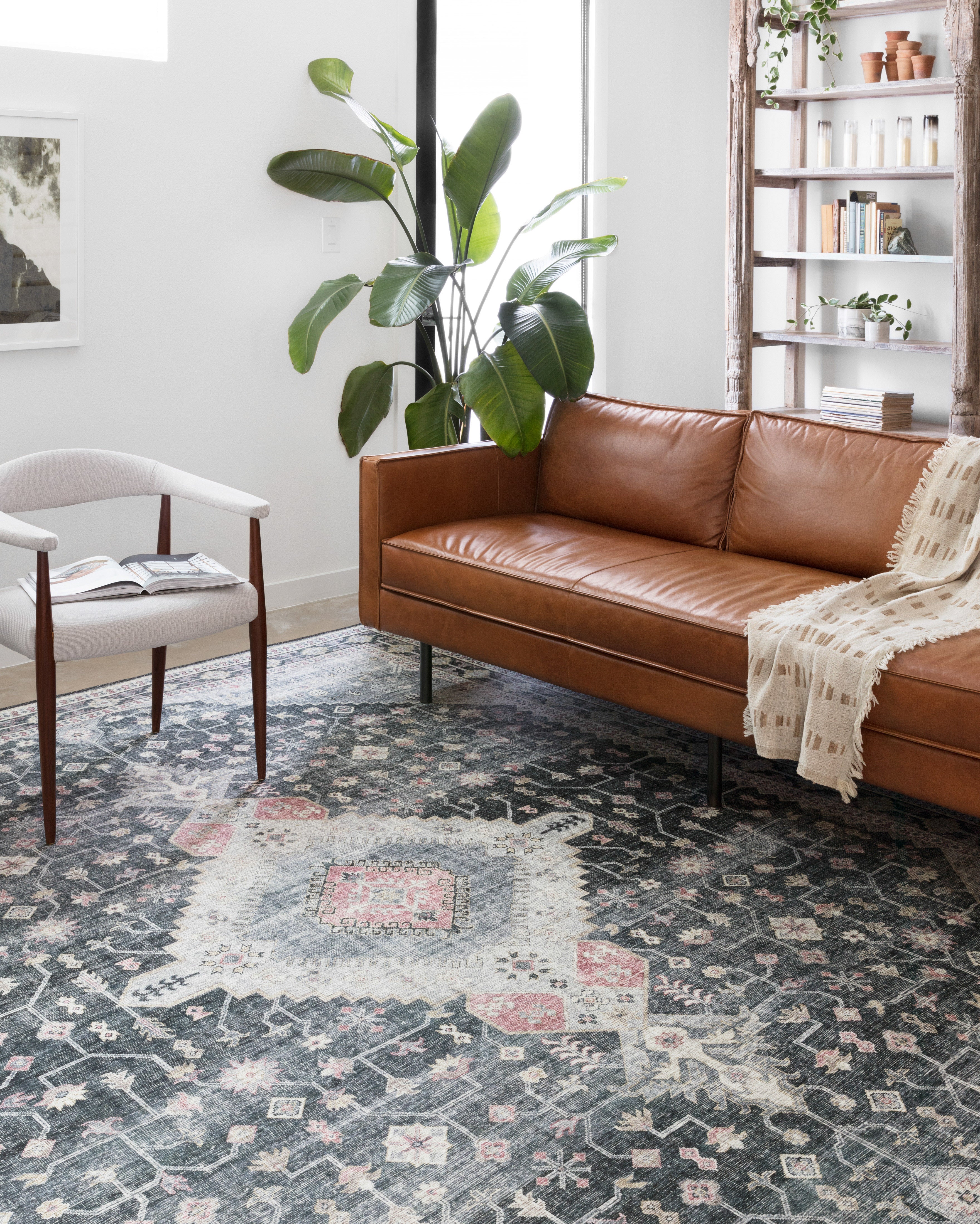 Skye SKY-02 Charcoal / Multi Area Rug, distressed vintage medallion with multicolor detailing on charcoal