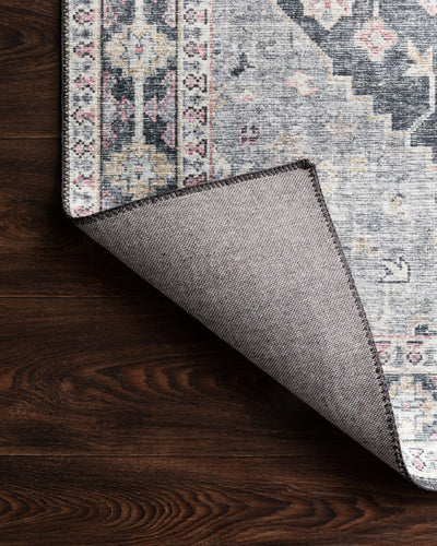 Skye SKY-02 Charcoal / Multi Area Rug, distressed vintage medallion with multicolor detailing on charcoal