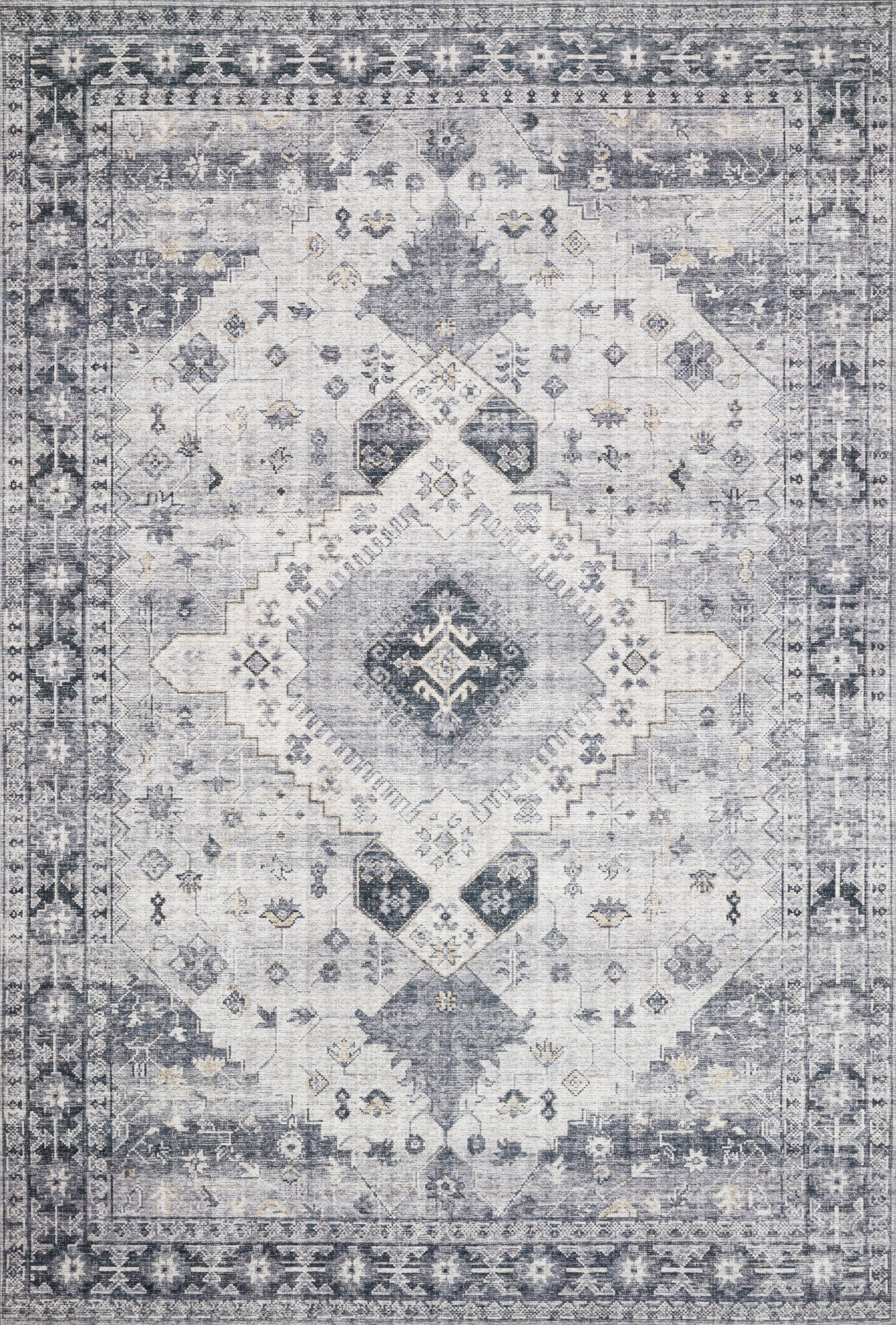 Skye SKY-02 Silver / Grey Area Rug, layered silver and grey tones with distressed medallion design