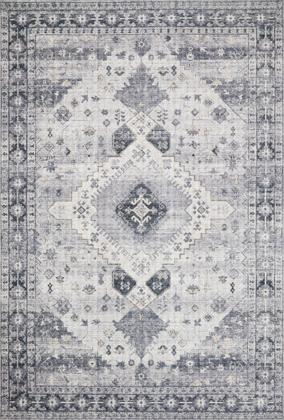 Skye SKY-02 Silver / Grey Area Rug, layered silver and grey tones with distressed medallion design