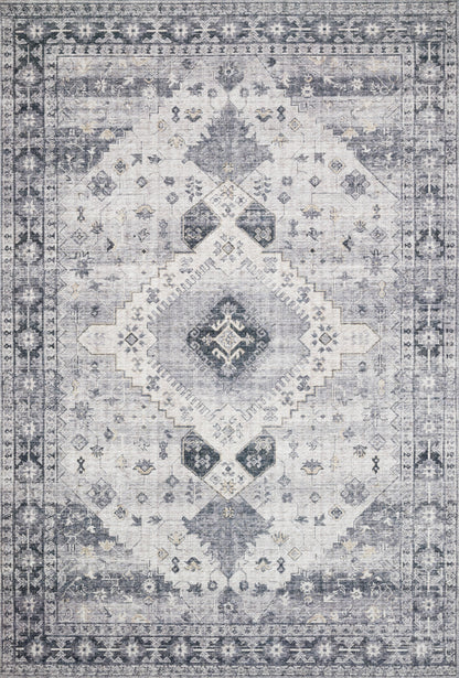 Skye SKY-02 Silver / Grey Area Rug, layered silver and grey tones with distressed medallion design