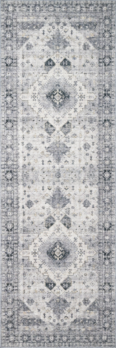 Skye SKY-02 Silver / Grey Area Rug, layered silver and grey tones with distressed medallion design