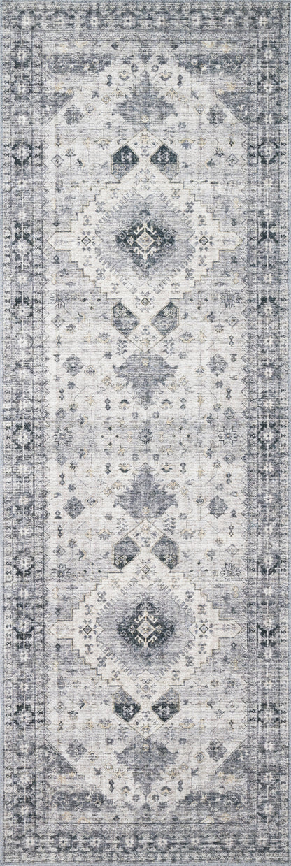Skye SKY-02 Silver / Grey Area Rug, layered silver and grey tones with distressed medallion design