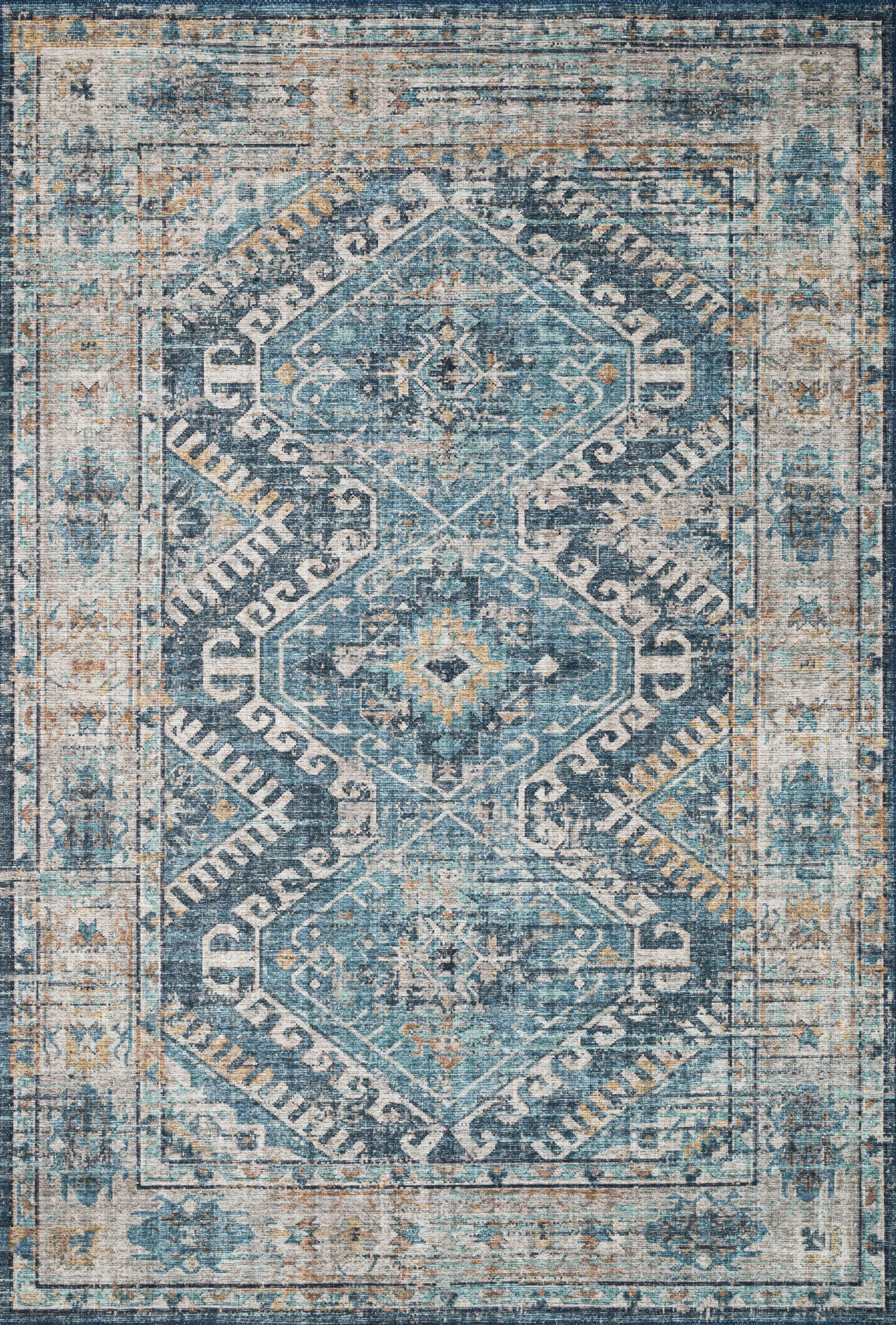 Skye SKY-03 Denim / Natural Area Rug, denim blue and natural tones in a distressed vintage pattern