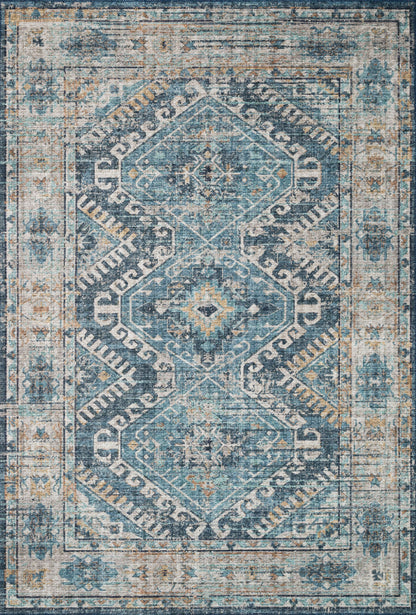 Skye SKY-03 Denim / Natural Area Rug, denim blue and natural tones in a distressed vintage pattern