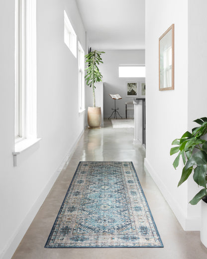 Skye SKY-03 Denim / Natural Area Rug, denim blue and natural tones in a distressed vintage pattern
