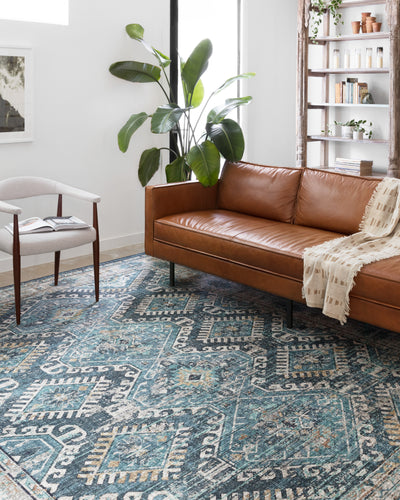 Skye SKY-03 Denim / Natural Area Rug, denim blue and natural tones in a distressed vintage pattern