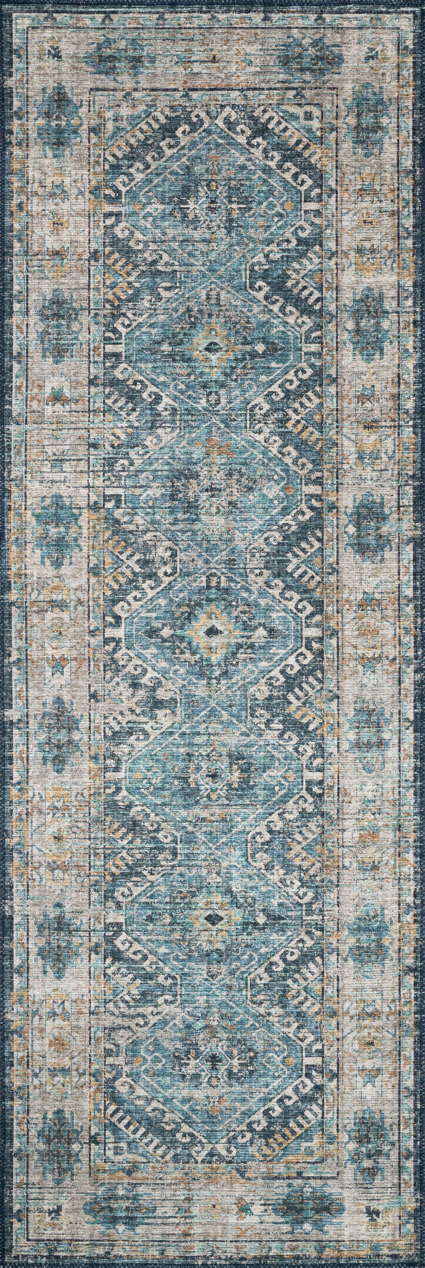 Skye SKY-03 Denim / Natural Area Rug, denim blue and natural tones in a distressed vintage pattern