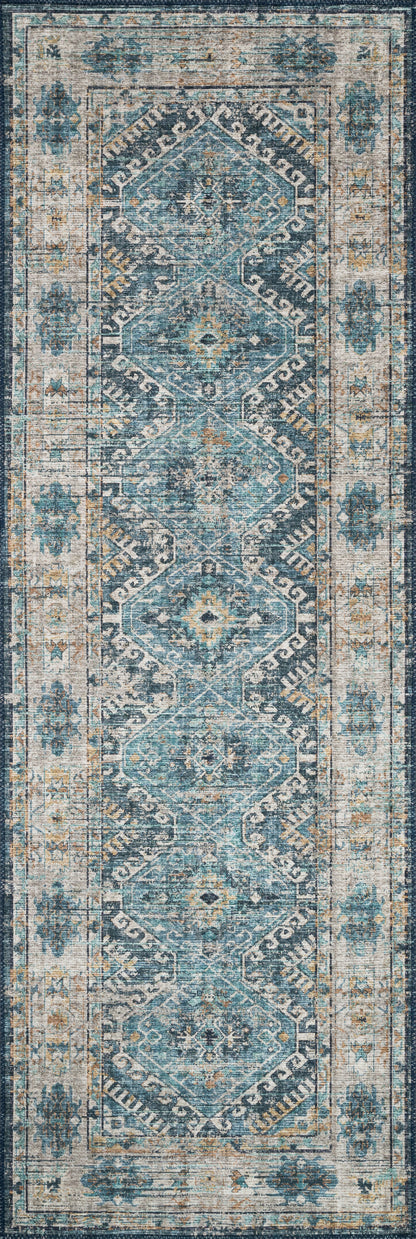 Skye SKY-03 Denim / Natural Area Rug, denim blue and natural tones in a distressed vintage pattern