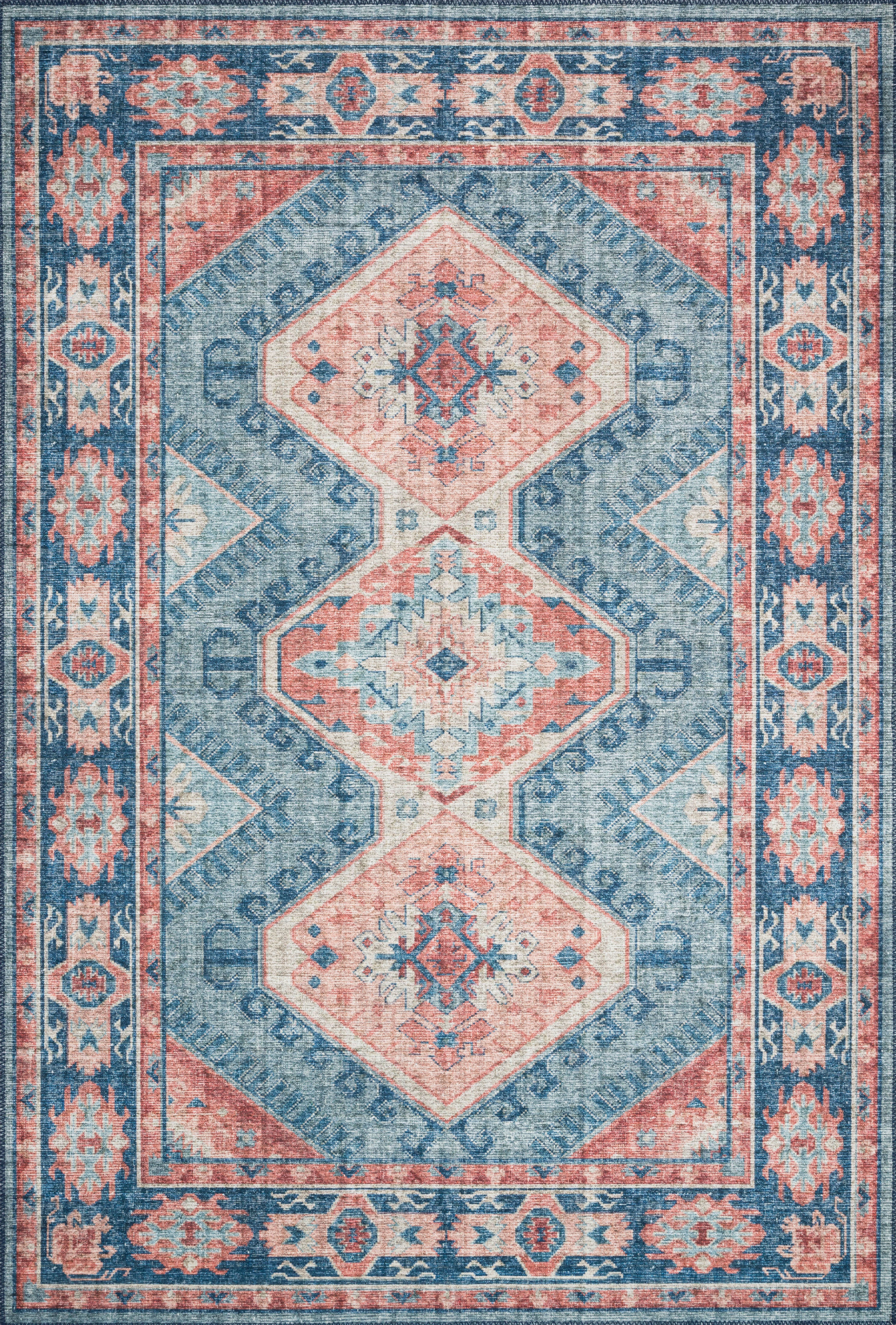 Skye SKY-03 Turquoise / Terracotta Area Rug, vibrant distressed medallion in turquoise and terracotta tones
