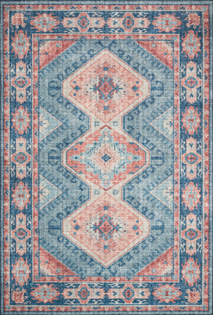 Skye SKY-03 Turquoise / Terracotta Area Rug, vibrant distressed medallion in turquoise and terracotta tones