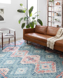 Skye SKY-03 Turquoise / Terracotta Area Rug, vibrant distressed medallion in turquoise and terracotta tones