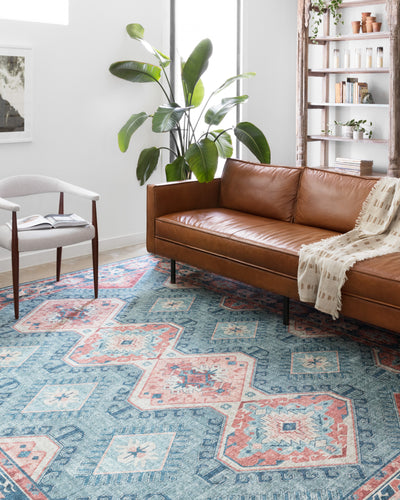 Skye SKY-03 Turquoise / Terracotta Area Rug, vibrant distressed medallion in turquoise and terracotta tones