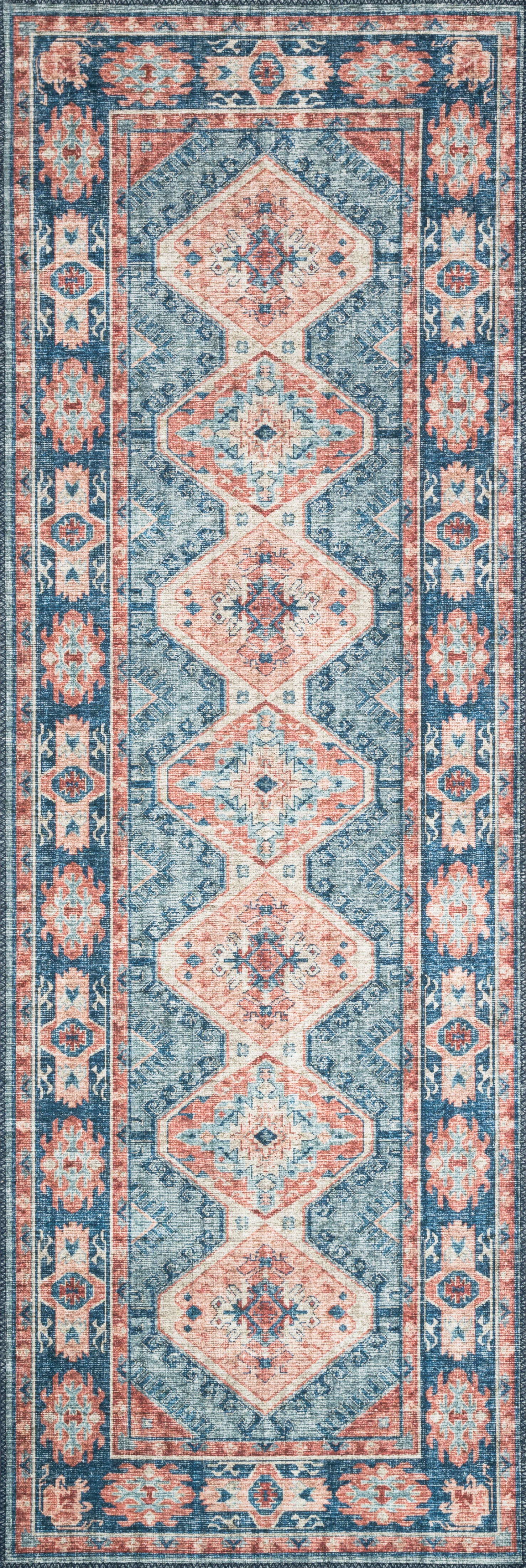 Skye SKY-03 Turquoise / Terracotta Area Rug, vibrant distressed medallion in turquoise and terracotta tones