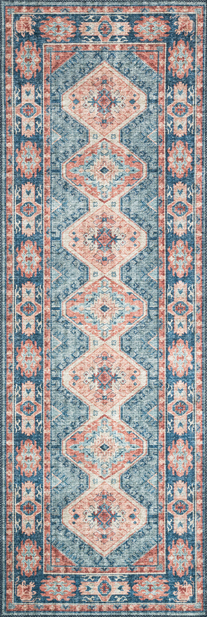 Skye SKY-03 Turquoise / Terracotta Area Rug, vibrant distressed medallion in turquoise and terracotta tones