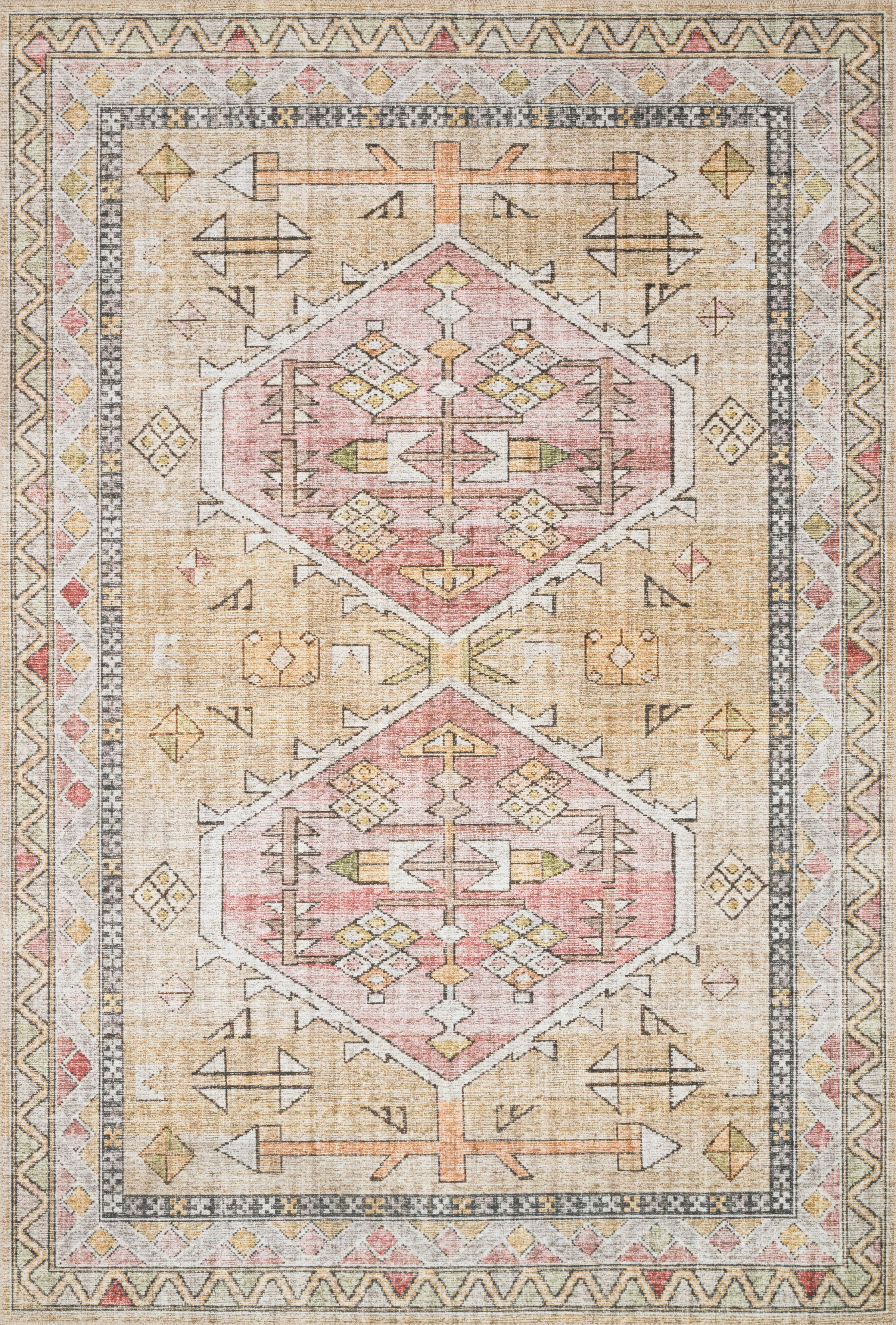 Skye SKY-04 Gold / Blush Area Rug, warm gold tones with blush accents and distressed medallion pattern