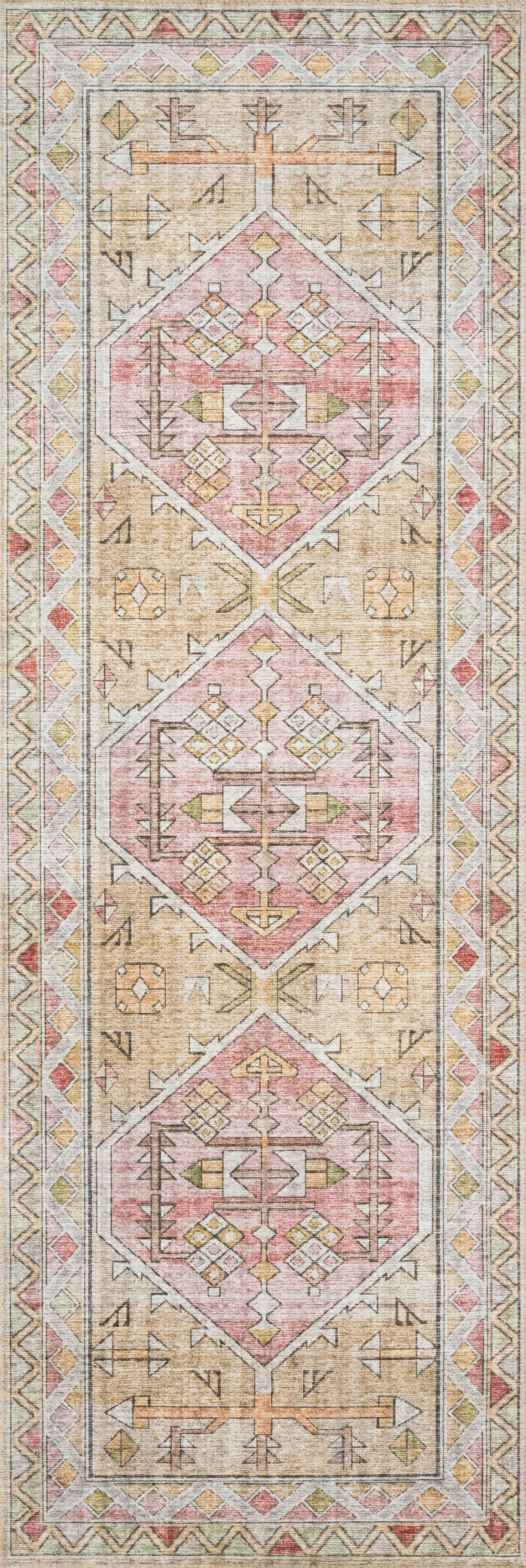 Skye SKY-04 Gold / Blush Area Rug, warm gold tones with blush accents and distressed medallion pattern