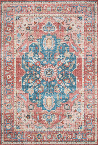 Skye SKY-05 Brick / Ocean Area Rug, brick and ocean blue distressed medallion design