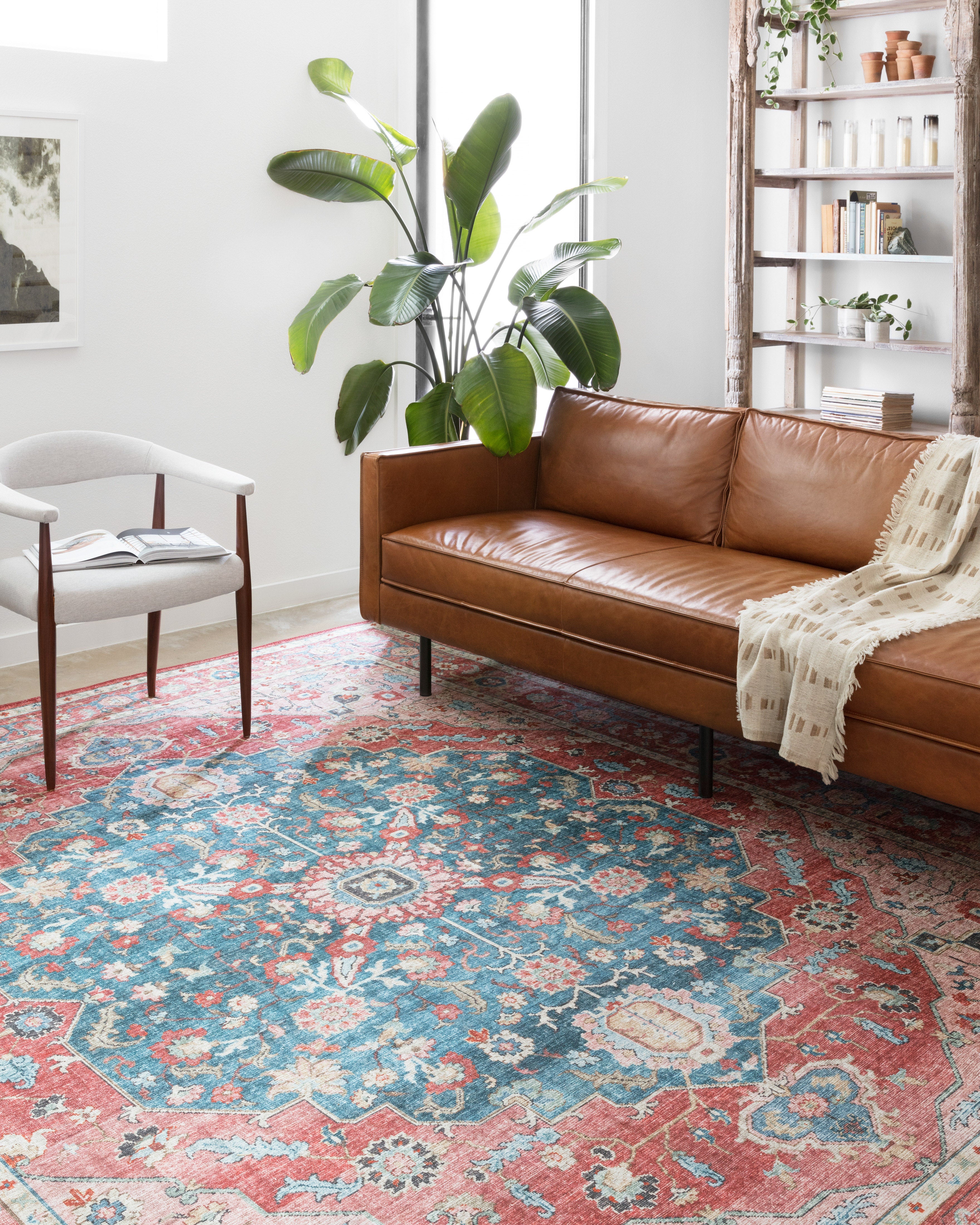 Skye SKY-05 Brick / Ocean Area Rug, brick and ocean blue distressed medallion design