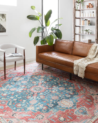 Skye SKY-05 Brick / Ocean Area Rug, brick and ocean blue distressed medallion design