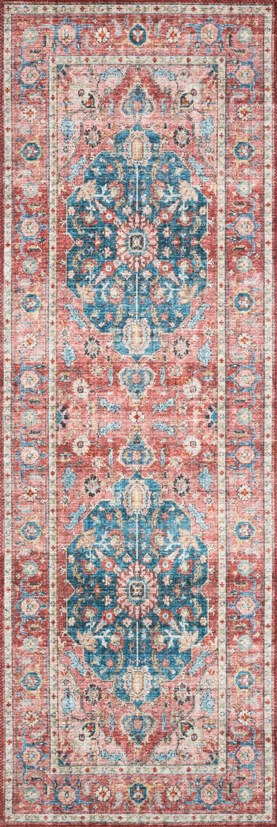 Skye SKY-05 Brick / Ocean Area Rug, brick and ocean blue distressed medallion design