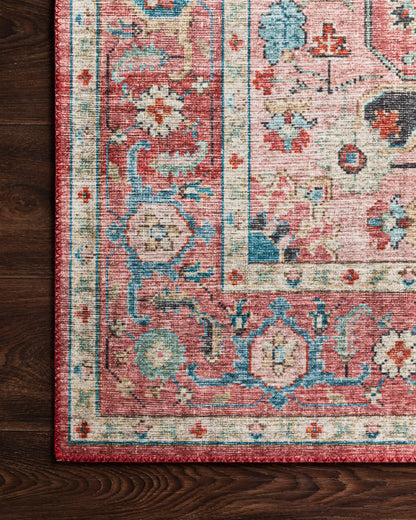 Skye SKY-05 Brick / Ocean Area Rug, brick and ocean blue distressed medallion design