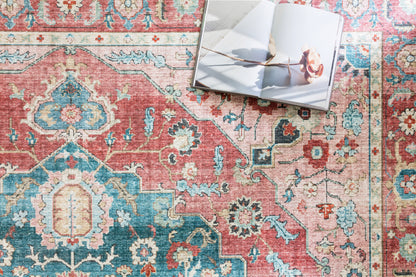 Skye SKY-05 Brick / Ocean Area Rug, brick and ocean blue distressed medallion design