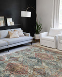 Skye SKY-06 Apricot / Mist Area Rug, soft pastel apricot and mist tones with distressed vintage motif