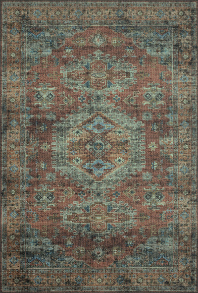 Skye SKY-07 Terracotta / Sky Area Rug, terracotta and sky blue distressed vintage medallion pattern