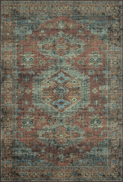 Skye SKY-07 Terracotta / Sky Area Rug, terracotta and sky blue distressed vintage medallion pattern