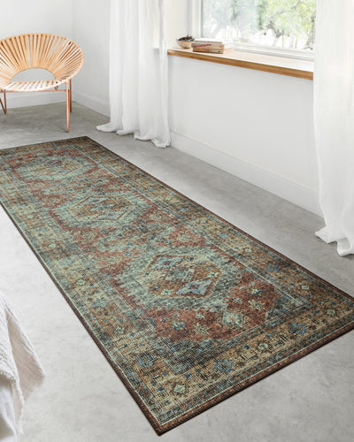 Skye SKY-07 Terracotta / Sky Area Rug, terracotta and sky blue distressed vintage medallion pattern