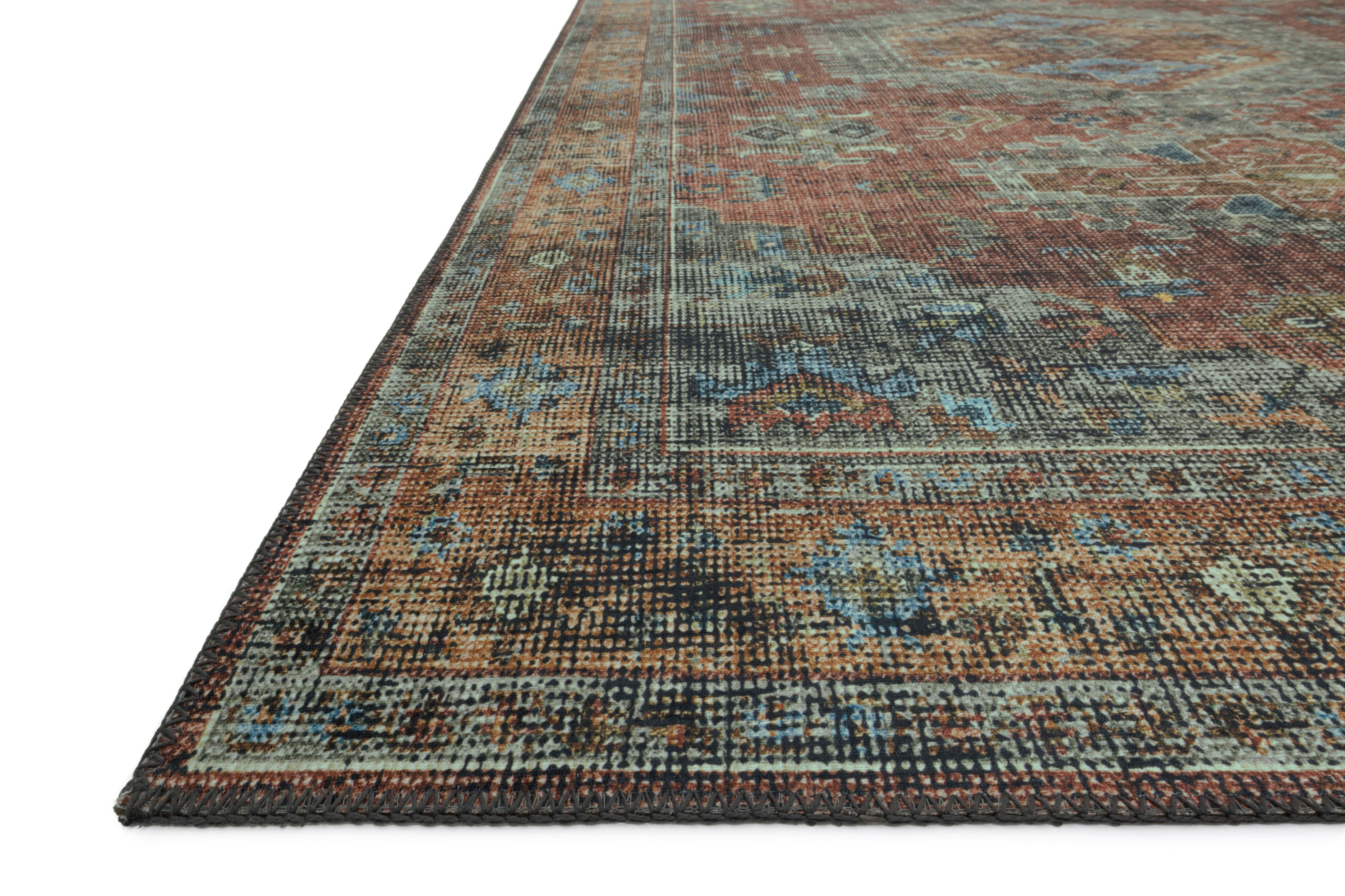Skye SKY-07 Terracotta / Sky Area Rug, terracotta and sky blue distressed vintage medallion pattern