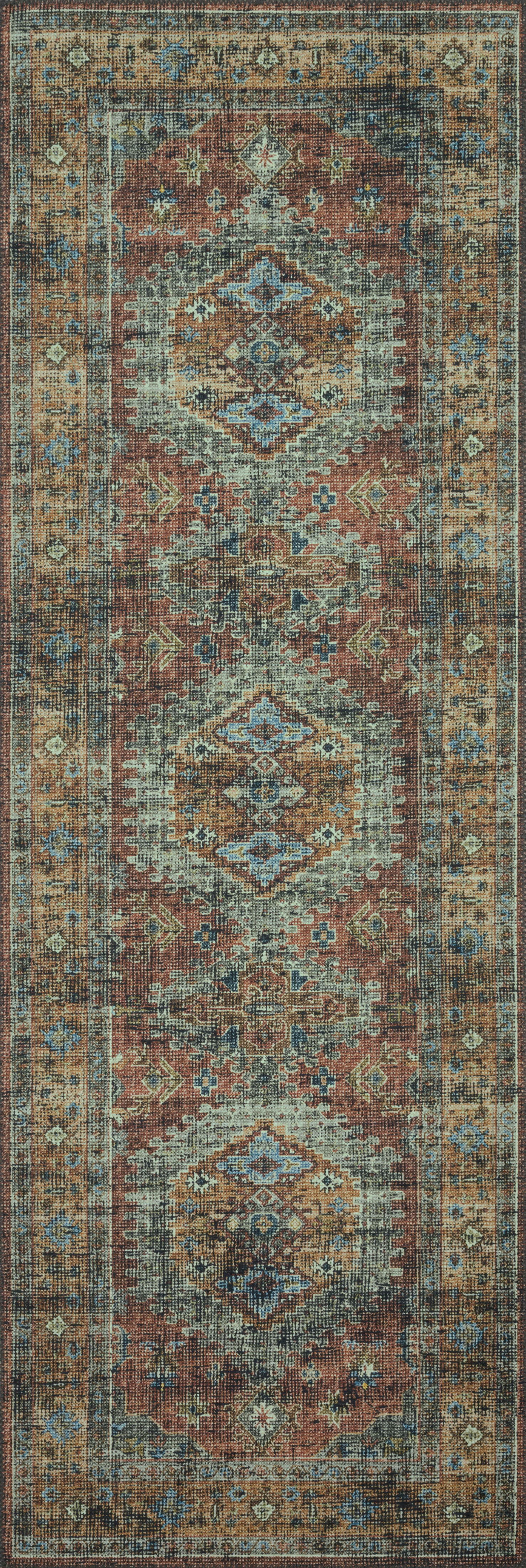 Skye SKY-07 Terracotta / Sky Area Rug, terracotta and sky blue distressed vintage medallion pattern